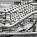 Engine of fighter jet, internal structure with hydraulic, fuel pipes and other hardware and equipment, army aviation, military aircraft and aerospace industry